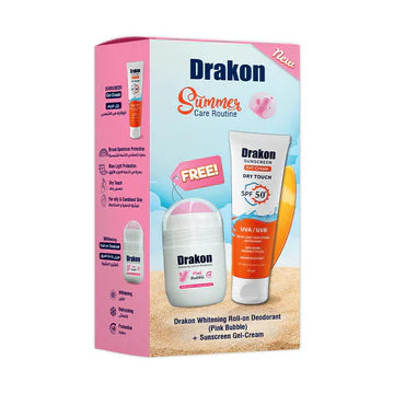 Drakon Whitening Roll-On Deodorant pink Bubble + Sunscreen Gel Cream Dry Touch SPF50+ UVA/UVB & Blue Light Protection For all Skin Type, (1+1)- 50ml +60gm