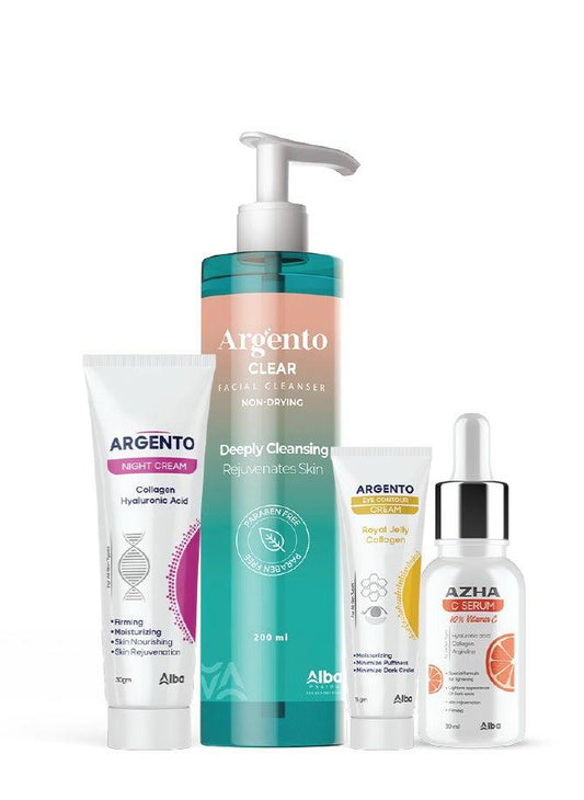 Argento Box(Argento clear facial cleanser skin cleanser 200ml+AZHA C Serum - 30 ML+Argento night cream 30gm+Argento eye contour Cream 15gm)