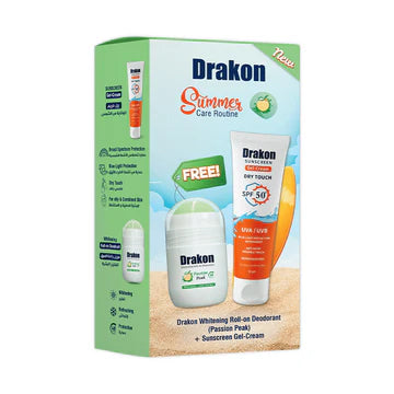 Drakon Roll-On Deodorant Passion Peak + Sunscreen Gel Cream Dry Touch SPF50+ UVA/UVB & Blue Light Protection For all Skin Type, (1+1)- 50ml +60gm